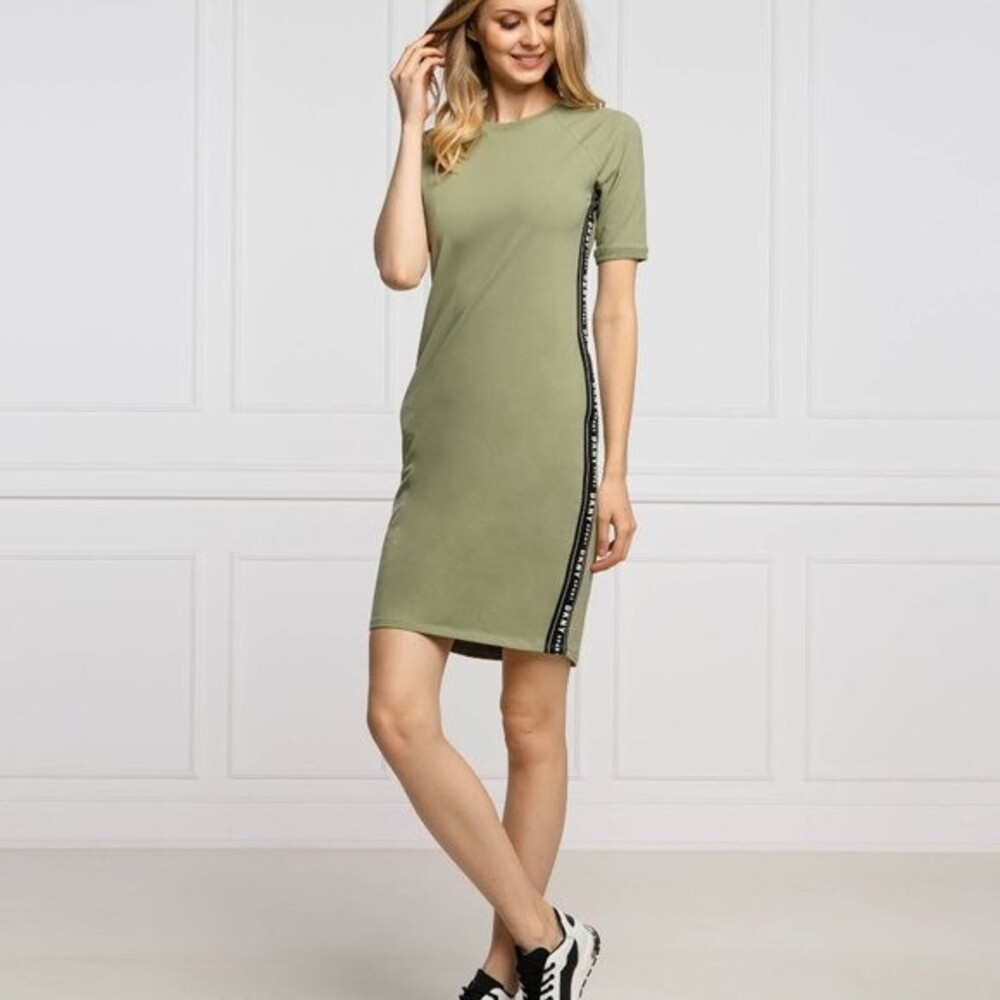 NWT DKNY Sport Side Logo T-Shirt Dress Olive Green Short Sleeve Mini - Size S